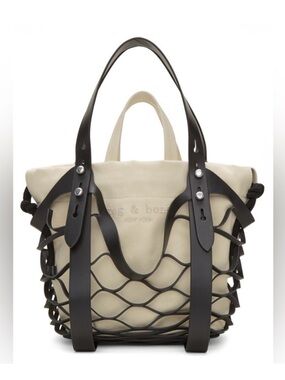 Black Leather Rag & Bone Camden Shopper Net Tote Bag